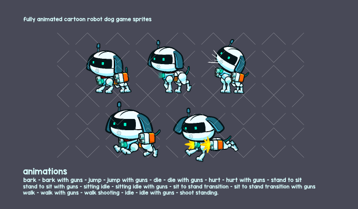 Robot dog animated game sprite 