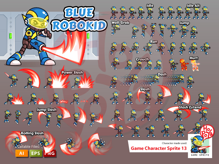 Blue Robokid Game Sprites 