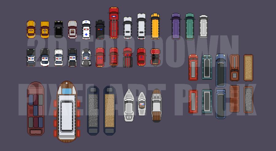 2D Top Down 180 Pixel Art Vehicles 