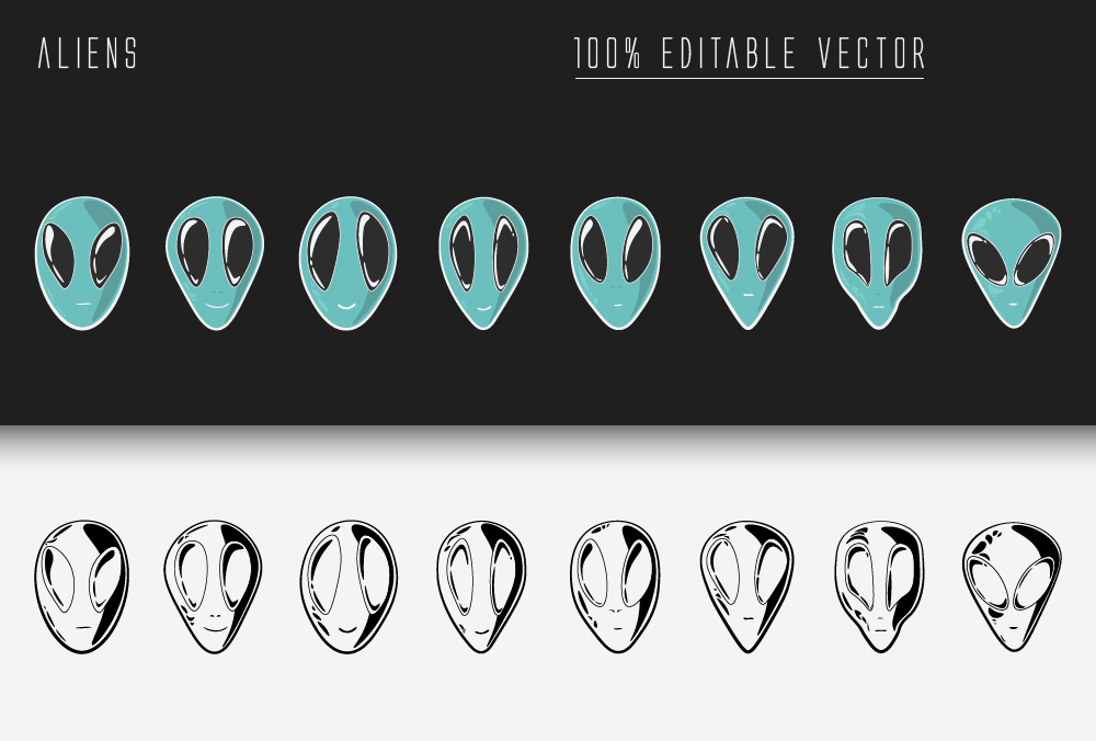 Graphic - Eight Classic Alien Heads 