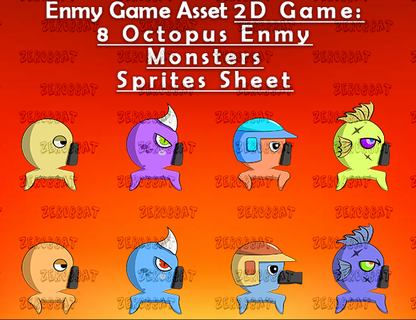 Enmy Game Asset 2D Game - 8 Octopus Enmy Monster 