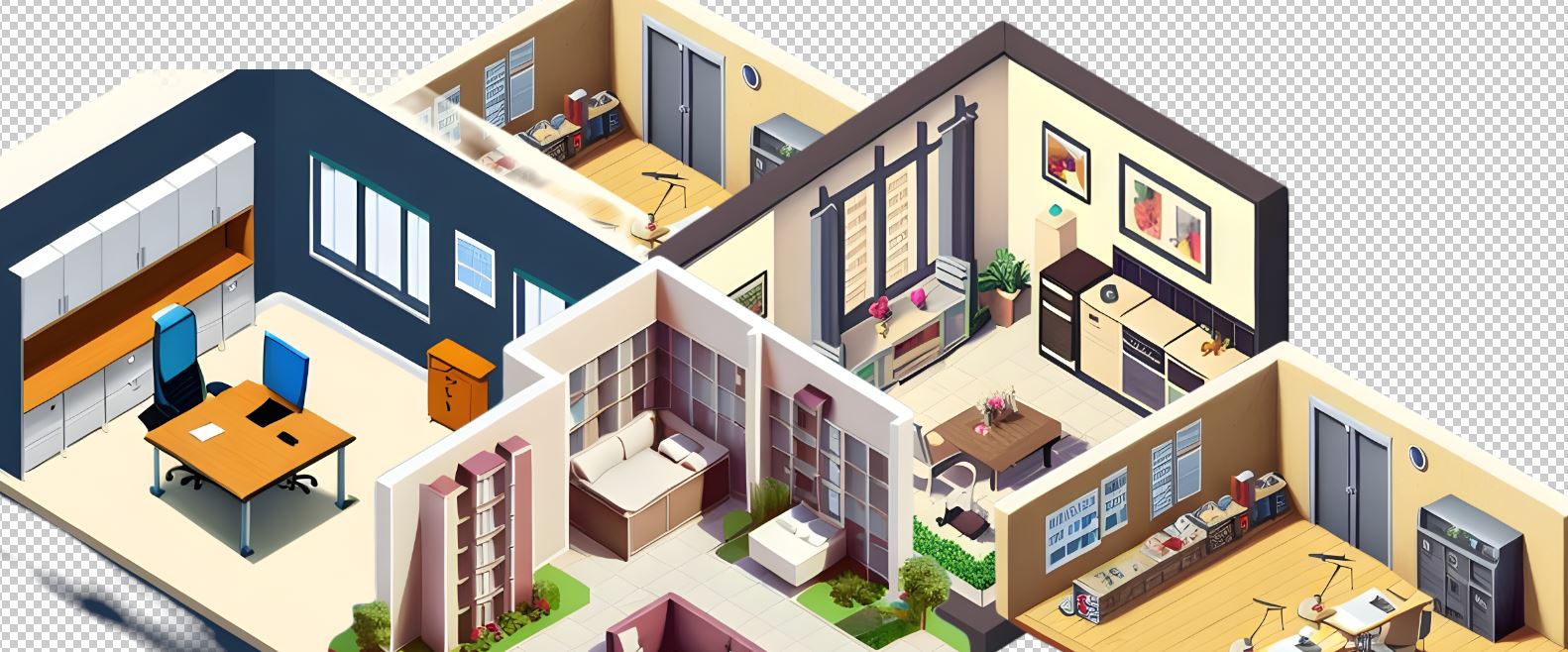 94 Inside buildings views - Isometric view - PNG transparent - 2048x2048 