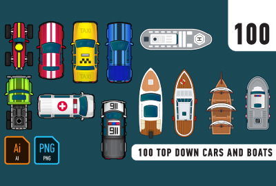 100 Top down cars and boats 