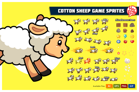 Cotton Sheep Game Sprites 