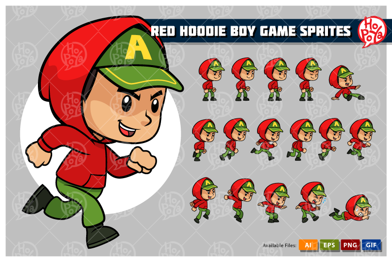 Red Hoodie Boy Game Sprites 