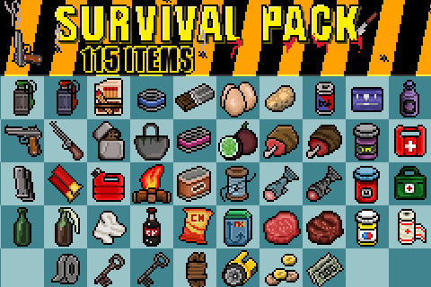 2D Survival Pack 115 Pixel Art Items 