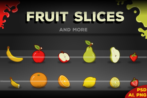 Fruit game items and Fruit slices - Graphics 