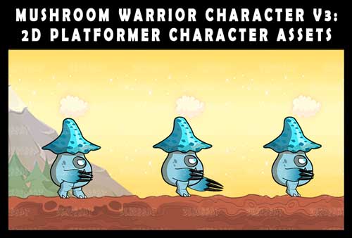 2d mushroom warrior character v3 : 2d platformer character assets 