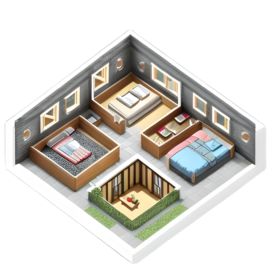 94 Inside buildings views - Isometric view - PNG transparent - 2048x2048 