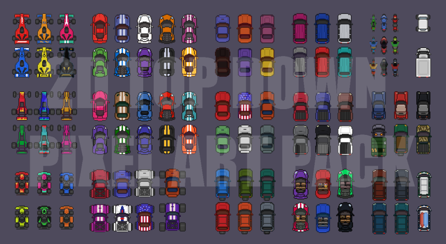 2D Top Down 180 Pixel Art Vehicles 