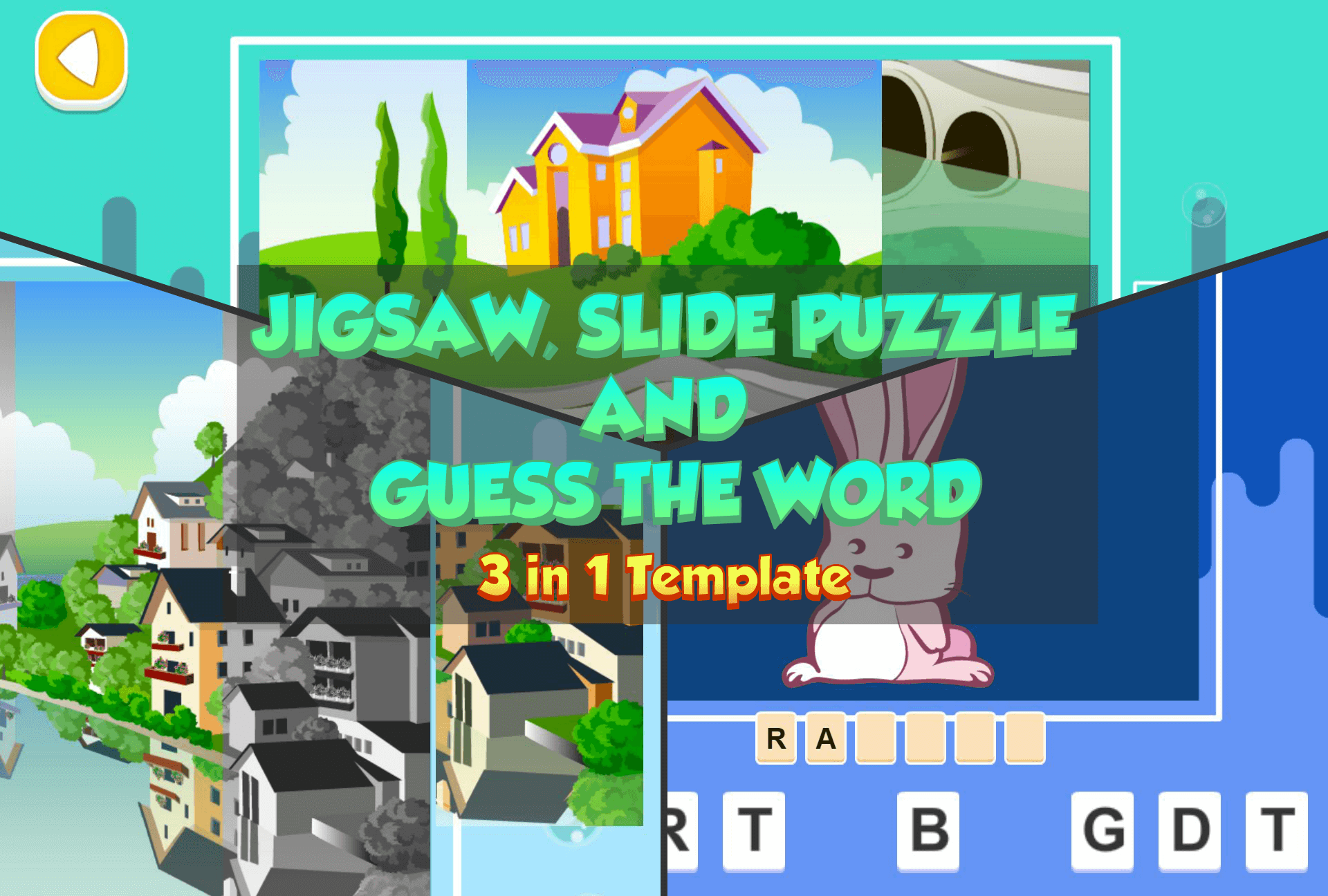 Jigsaw, Slide Puzzle and Guess The Word - 3 in 1 Template 