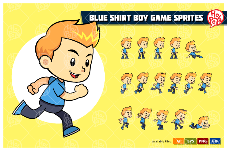 Blue Shirt Boy Game Sprites 