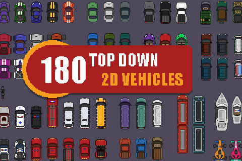 2D Top Down 180 Pixel Art Vehicles 