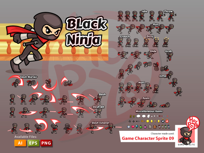 Black Ninja Game Sprites 