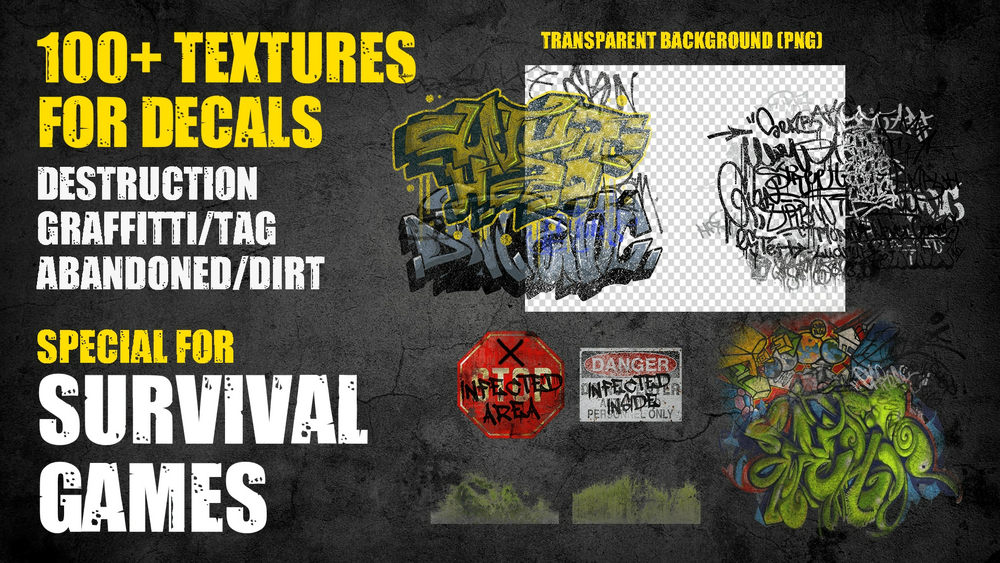 SURVIVAL GAME GRAFFITTI AND DIRT TEXTURE SET 