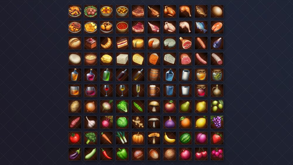 Food Drink Vegetable And Fruit Icons 