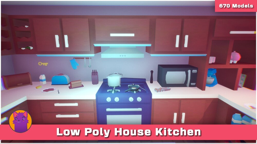 Low Poly House Interior - Kitchen 