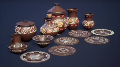 Ornamented ceramic pottery - pots and plates 