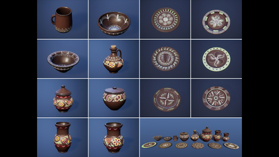 Ornamented ceramic pottery - pots and plates 