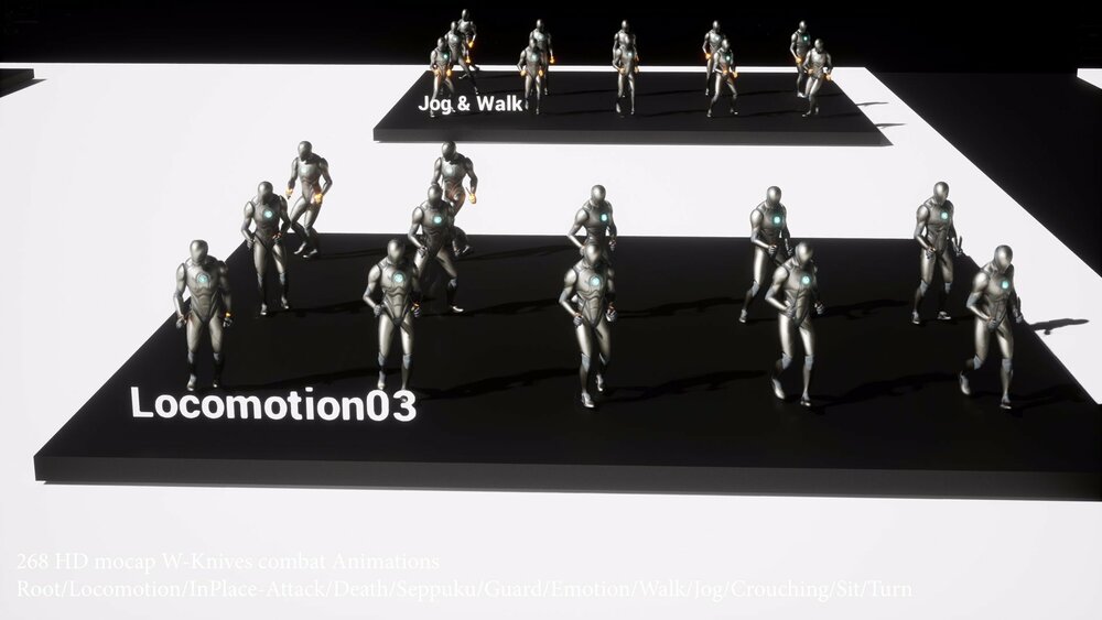 268 HD mocap W-Knives combat Animations Complete set-Root/Locomotion/InPlace 