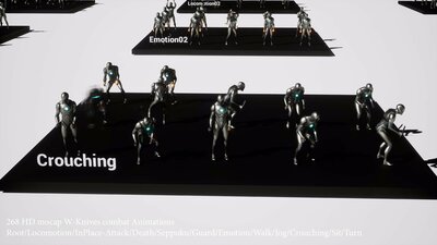 268 HD mocap W-Knives combat Animations Complete set-Root/Locomotion/InPlace 