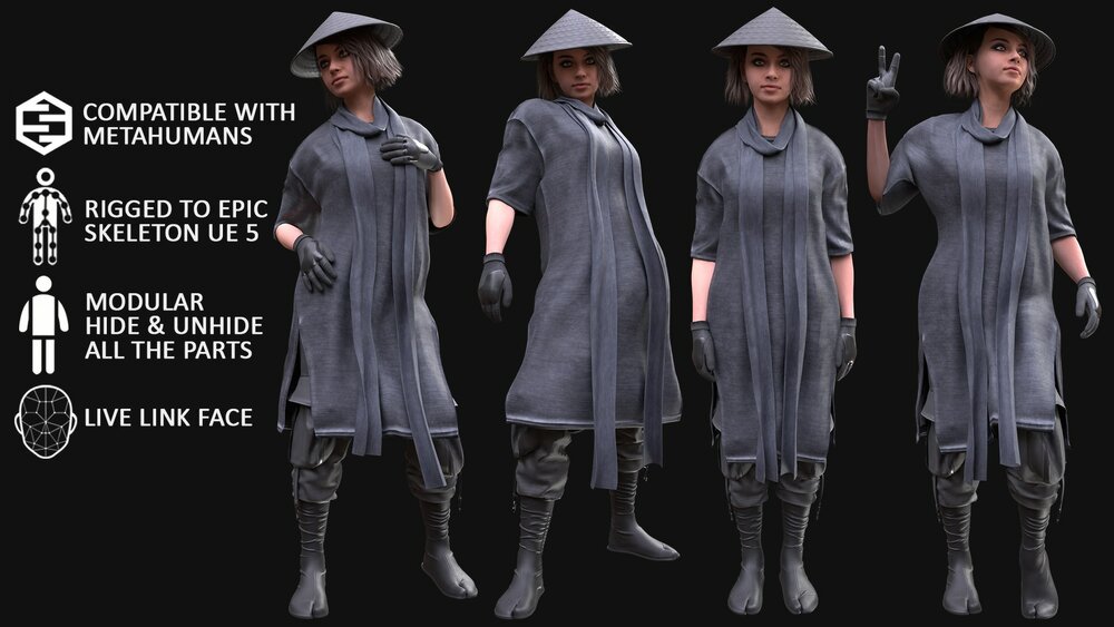 Woman - Warrior Outfit 1 - Modular - Rigged 