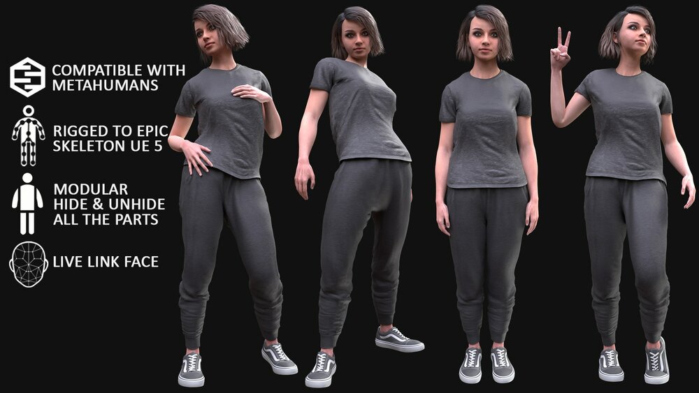 Woman - Sport Outfit 3 - Modular - Rigged 