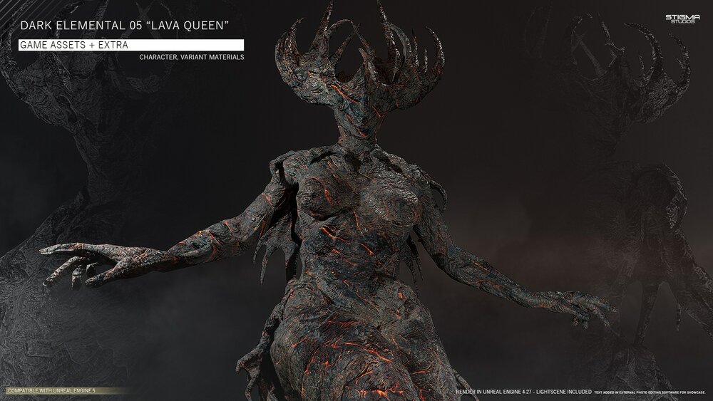 Dark Elemental 05 "Lava Queen" - Game Assets + Extra 