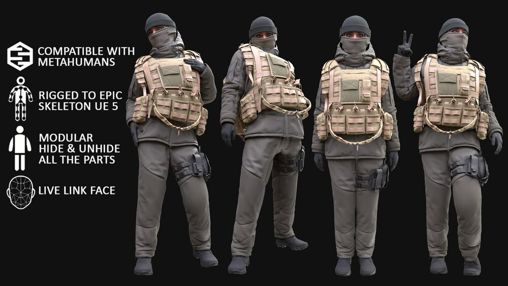 Woman - Winter Military Outfit - Modular - Rigged 