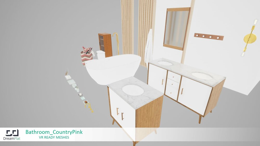 ArchViz Furniture - Bathroom. Country Pink design. 