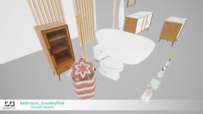 ArchViz Furniture - Bathroom. Country Pink design. 