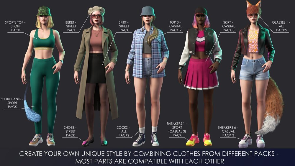 Casual Wear Girls Pack 1 - Streetwear Modern Realistic Stylized Character 