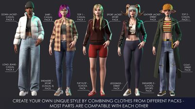 Casual Wear Girls Pack 1 - Streetwear Modern Realistic Stylized Character 