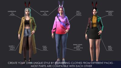 Casual Wear Girls Pack 1 - Streetwear Modern Realistic Stylized Character 