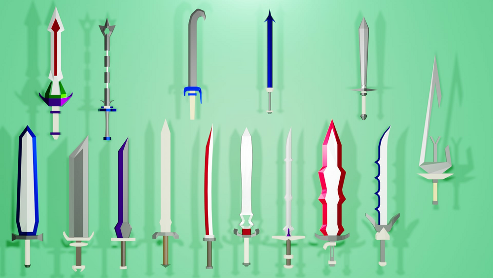 Low Poly Sword And Spear Set (Poly Art Style) 