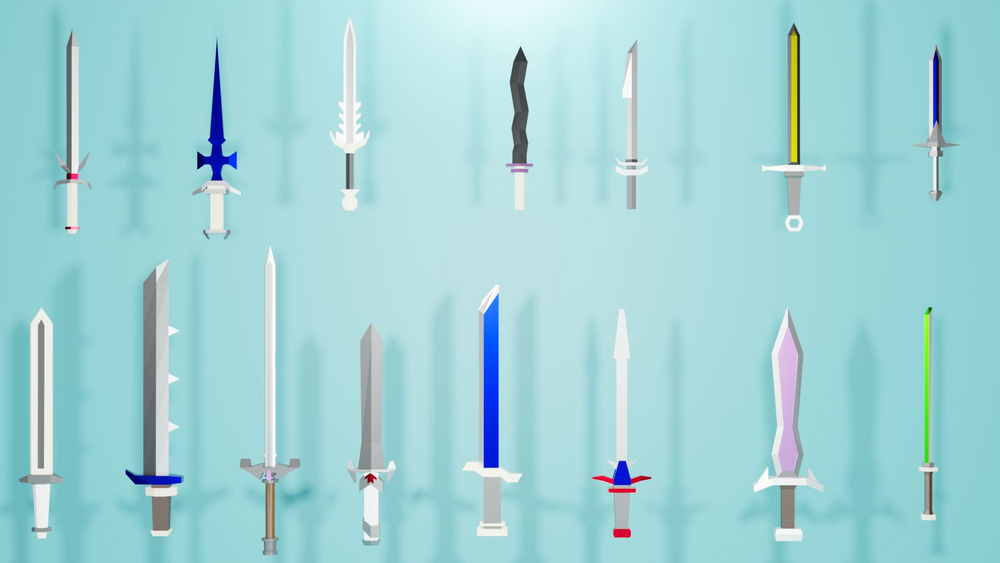 Low Poly Sword And Spear Set (Poly Art Style) 