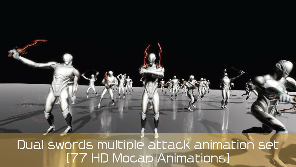 Dual swords multiple attack animation set - [77 HD Mocap Animations] 