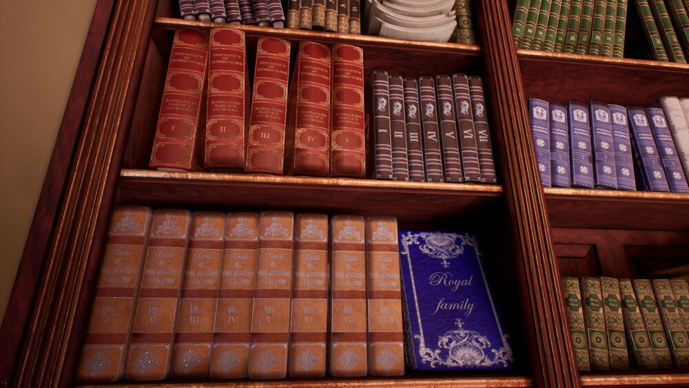 Victorian study room / library interior 