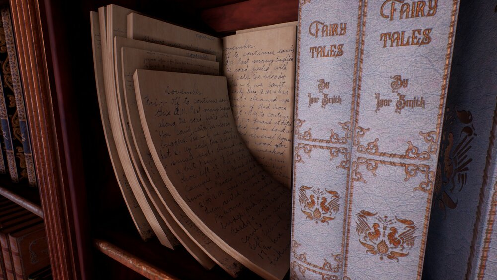 Victorian study room / library interior 