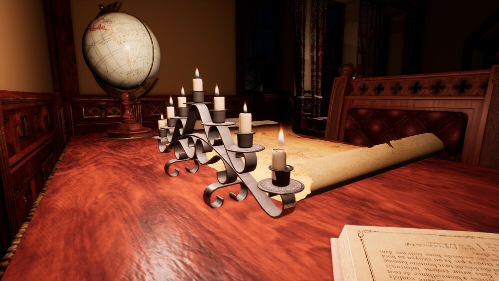 Victorian study room / library interior 