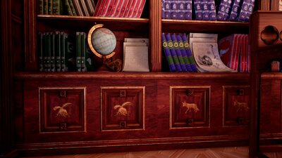 Victorian study room / library interior 