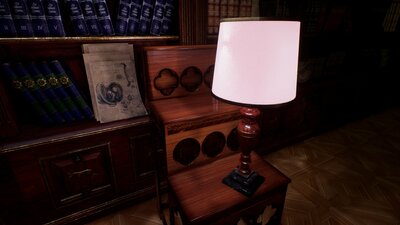 Victorian study room / library interior 