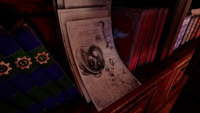 Victorian study room / library interior 