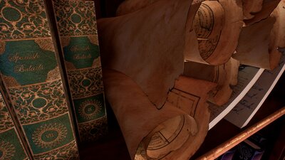 Victorian study room / library interior 