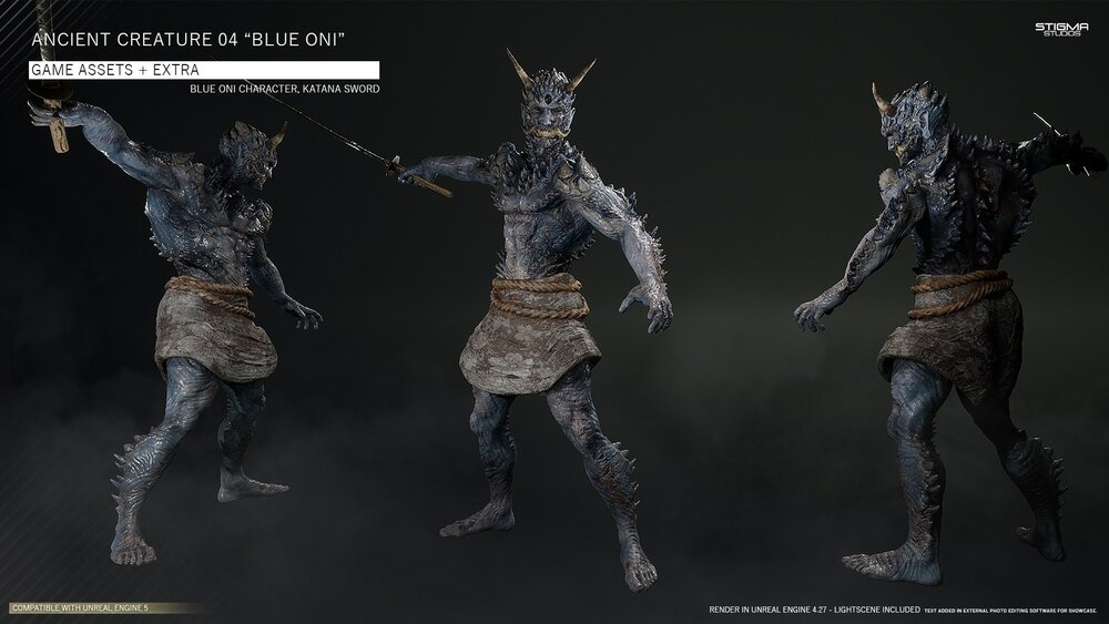 Ancient Creature 04 "Blue Oni" - Game Assets + Extra 