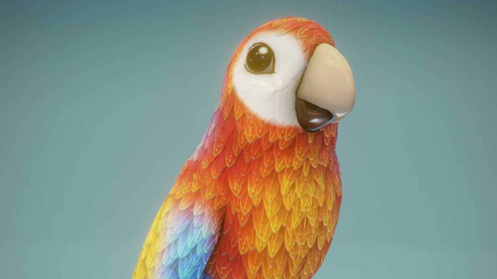 Cartoon Ara Parrot Red-Yellow-Blue Animated 3D Model 