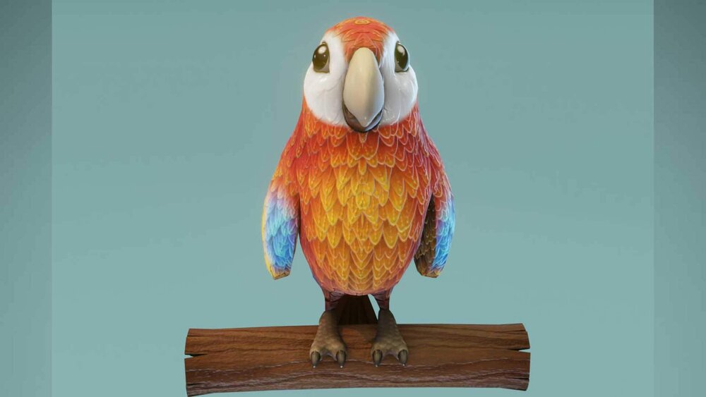 Cartoon Ara Parrot Red-Yellow-Blue Animated 3D Model 