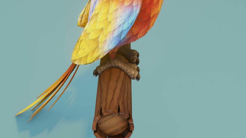 Cartoon Ara Parrot Red-Yellow-Blue Animated 3D Model 