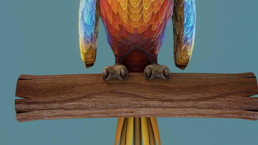 Cartoon Ara Parrot Red-Yellow-Blue Animated 3D Model 