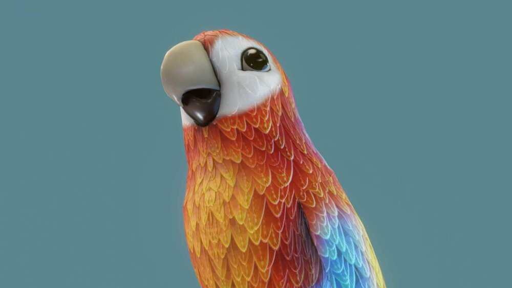 Cartoon Ara Parrot Red-Yellow-Blue Animated 3D Model 